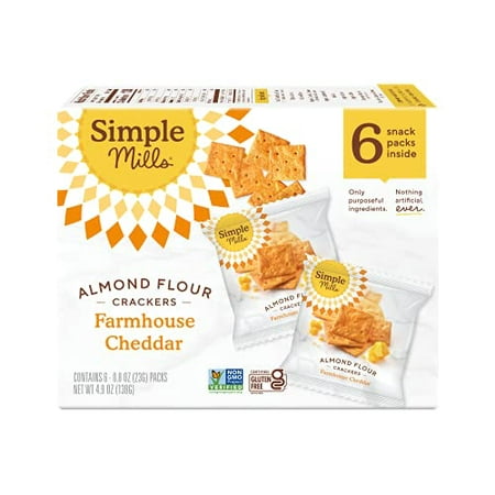 Simple Mills Almond Flour Crackers  Farmhouse Cheddar Snack Packs - Gluten Free  Healthy Snacks  4.9 Ounce (Pack of 1)