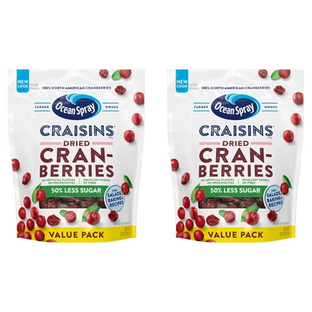 (2 Pack) Ocean Spray® Craisins®  50% Less Sugar Dried Cranberries  Dried Fruit  20 Oz Pouch