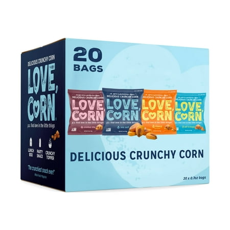 LOVE CORN Sea Salt  Cheezy  BBQ  Salt & Vinegar | Family Favorites Variety Pack Snacks | 0.7oz  20 Bags | Non-GMO  Gluten-Free  Plant Based  Low-Sugar