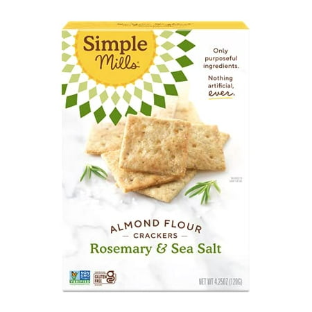 Simple Mills Almond Flour Crackers  Rosemary & Sea Salt - Gluten Free  Vegan  Healthy Snacks  4.25 Ounce (Pack of 1)