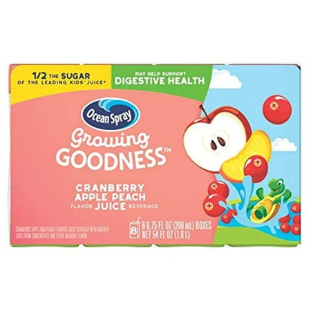 Ocean Spray Growing Goodness Kids Juice Beverage  Cranberry Apple Peach  6.75 Ounce (4 X 8-Pack)