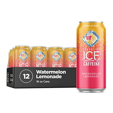 Sparkling Ice +Caffeine Watermelon Lemonade Sparkling Water  Zero Sugar  with Antioxidants and Vitamins  Zero Sugar  16 Fl Oz Cans (Pack of 12)