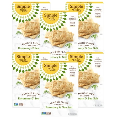 Simple Mills Almond Flour Crackers  Rosemary & Sea Salt - Gluten Free  Vegan  Healthy Snacks  4.25 Ounce (Pack of 6)