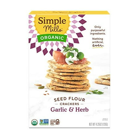 Simple Mills Organic Seed Crackers  Garlic & Herb - Gluten Free  Vegan  Healthy Snacks  Paleo Friendly  4.25 Ounce (Pack of 1)
