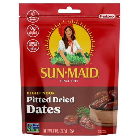 Sun-Maid California Pitted Dates  Deglet Noor in Resealable Bag  All Nautral  No Added-Sugars  8 Oz (Pack of 1)