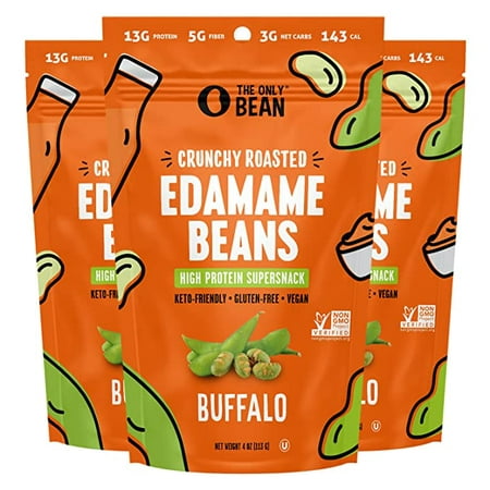 The Only Bean - Crunchy Roasted Edamame Beans (Buffalo)  Keto Snacks  Healthy Snacks for Adults and Kids  Low Carb High Protein Snacks  Low Calorie Gl