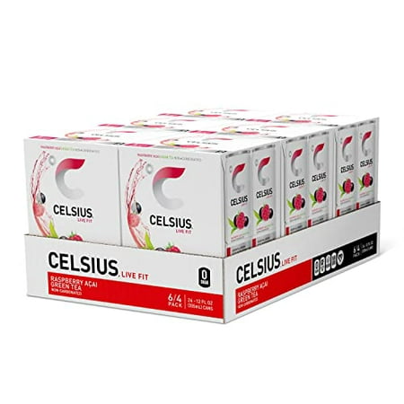 CELSIUS Raspberry Acai Green Tea  Functional Essential Energy Drink 12 Fl Oz (Pack of 24)