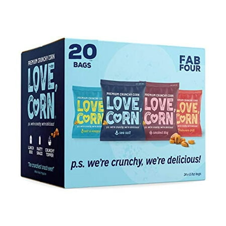 LOVE CORN Sea Salt  BBQ  Salt & Vinegar  Habanero | Delicious Crunchy Corn Snack | Fab Four Variety Pack | 0.7oz X20 Bags (5 Bags All Flavors) | Non-G