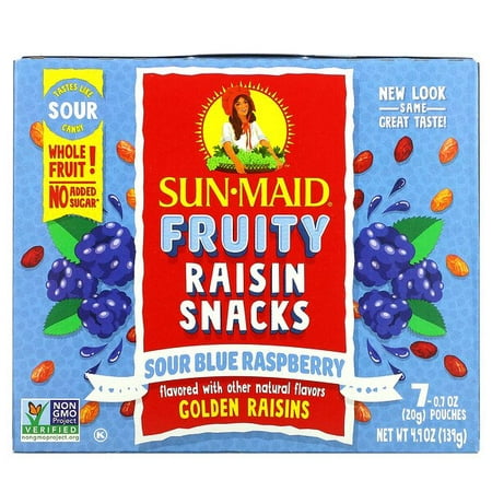 Sun-Maid  Fruity Raisin Snacks  Sour Blue Raspberry  7 Pouches  0.7 Oz (20 G) Each
