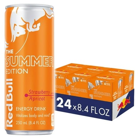 Red Bull Amber Edition Strawberry Apricot Energy Drink  12 Fl Oz  6 Packs of 4 Cans