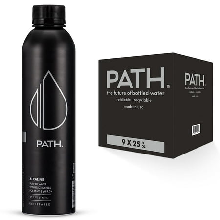 PATH Alkaline Bottled Water - 9.5 PH-Balanced Purified Water with Electrolytes in Aluminum Bottle-25 Fl Oz (Pack of 9)