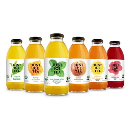 Just Ice Tea Organic Iced Tea  16 Fl Oz Glass Bottles (6 Flavor Variety  Pack of 12)