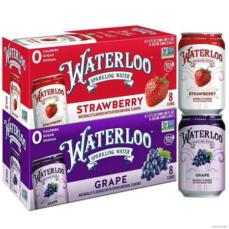 Two-Flavor Pack  12 Fl Oz Cans  Pack of 16  8 X Grape  8 X Strawberry | Zero Calories | Zero Sugar or Artificial Sweeteners | Zero Sodium