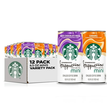 Starbucks Frappuccino Mini 2 Flavor Variety Pack  Caramel & White Chocolate Mocha  6.5 Oz  12 Pack
