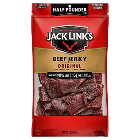 Jack Link S Beef Jerky  Original  1/2 Pounder Bag - Flavorful Meat Snack  10g of Protein and 80 Calories  Made with Premium Beef - 96% Fat Free  No Ad