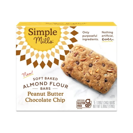 Simple Mills Almond Flour Snack Bars  Peanut Butter Chocolate Chip - Gluten Free  Made with Organic Coconut Oil  Breakfast Bars  Healthy Snacks  6 Oun