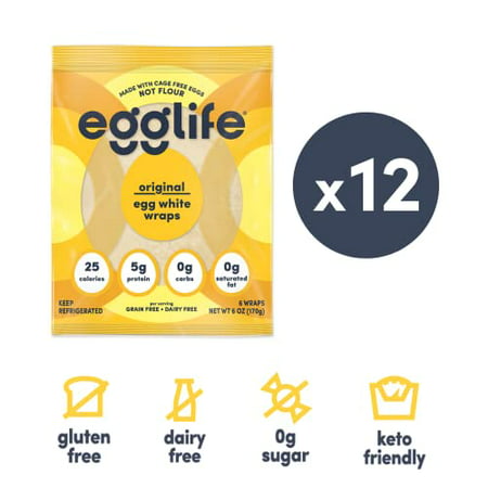 Egglife Egg White Wraps  Original  Egg White Wraps  72 Total Wraps (12-6 Packs) - Gluten Free  Dairy Free  No Flour  Sugar Free  Keto Friendly  Paleo 