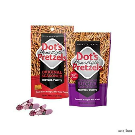 2 Pack of 16 Oz Dot S Pretzels Cinnamon Sugar & Dot S Homestyle Pretzels Original with 2 Chip Clips
