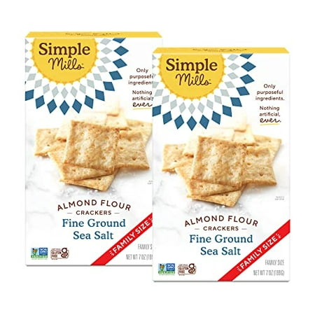 Simple Mills Almond Flour Crackers  Family Size  Fine Ground Sea Salt - Gluten Free  Vegan  Healthy Snacks  7 Ounce (Pack of 2)