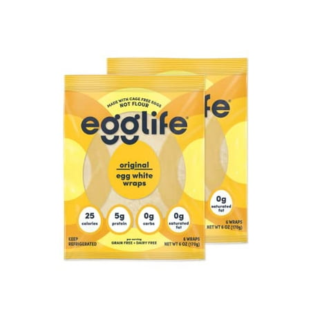 Egglife Egg White Wraps  Original  Egg White Wraps  12 Total Wraps (2-6 Packs) - Gluten Free  Dairy Free  No Flour  Sugar Free  Keto Friendly  Paleo  