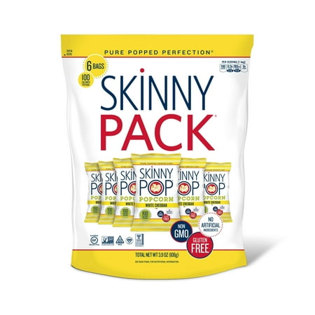 SkinnyPop White Cheddar Popcorn  Skinny Pack  Gluten Free  Non-GMO  Healthy Popcorn Snacks  Skinny Pop  0.65 Oz Individual Snack Size Bags  10 Packs (