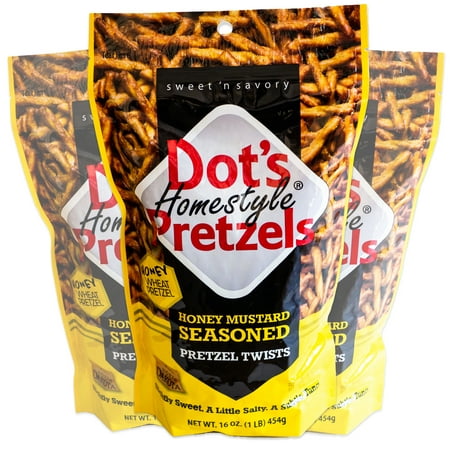 Dot S Honey Mustard Seasoned Pretzel Twist - Sweet and Tangy Mustard Honey Pretzel Sticks - 3  16oz Bags