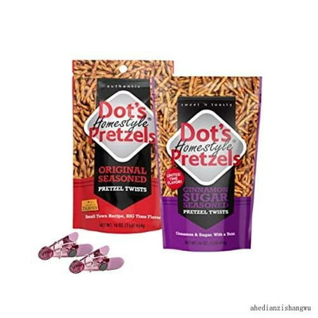 2 Pack of 16 Oz Dot S Pretzels Cinnamon Sugar & Dot S Homestyle Pretzels Original with 2 Chip Clips