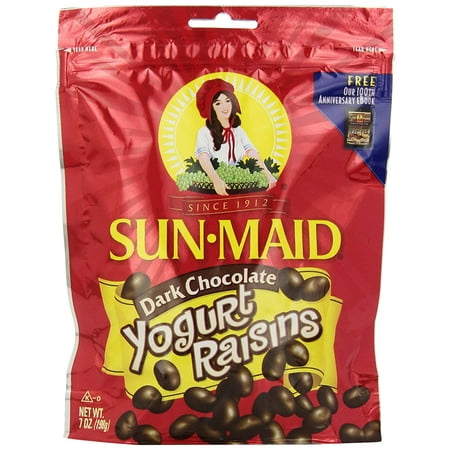 Sun-Maid Dark Chocolate Yogurt Coated Raisins Snacks 7 Ounce Pouches Whole Natural Dried Fruit  No Artificial Flavors  Non-GMO (Pack of 3)