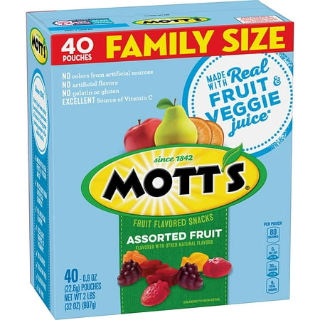 Mott S Fruit Snacks  Assorted Fruit Gluten Free Snacks  Family Size  40 Count per Pack  32 Ounce