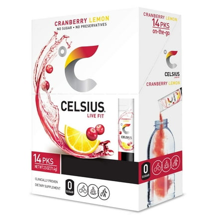 CELSIUS on-the-Go Powder Stick Packs  Cranberry Lemon  2.5 Ounce (Pack of 14)