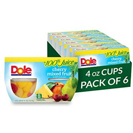 Dole Fruit Bowls Cherry Mixed Fruit in 100% Juice  Gluten Free Healthy Snack  4 Oz  24 Total Cups