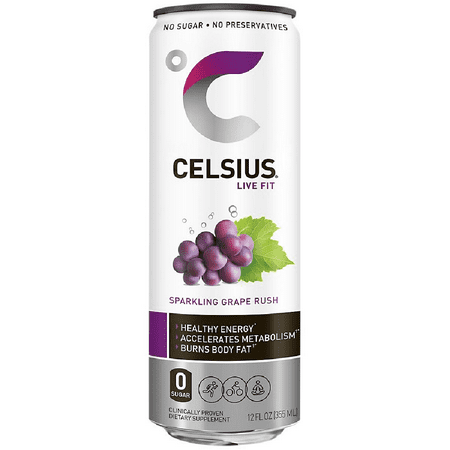 Celsius Sparkling Grape Rush Energy Drink No Sugar No Preservatives  12 Oz Pack of 12