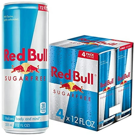 Red Bull Energy Drink Sugar Free 4 Pack of 12 Fl Oz  Sugarfree