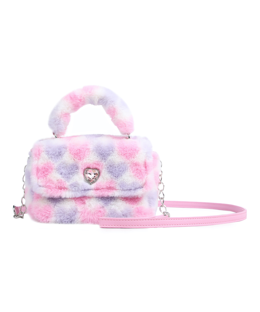 Bubble Gum Hearts Faux Fur Crossbody Bag