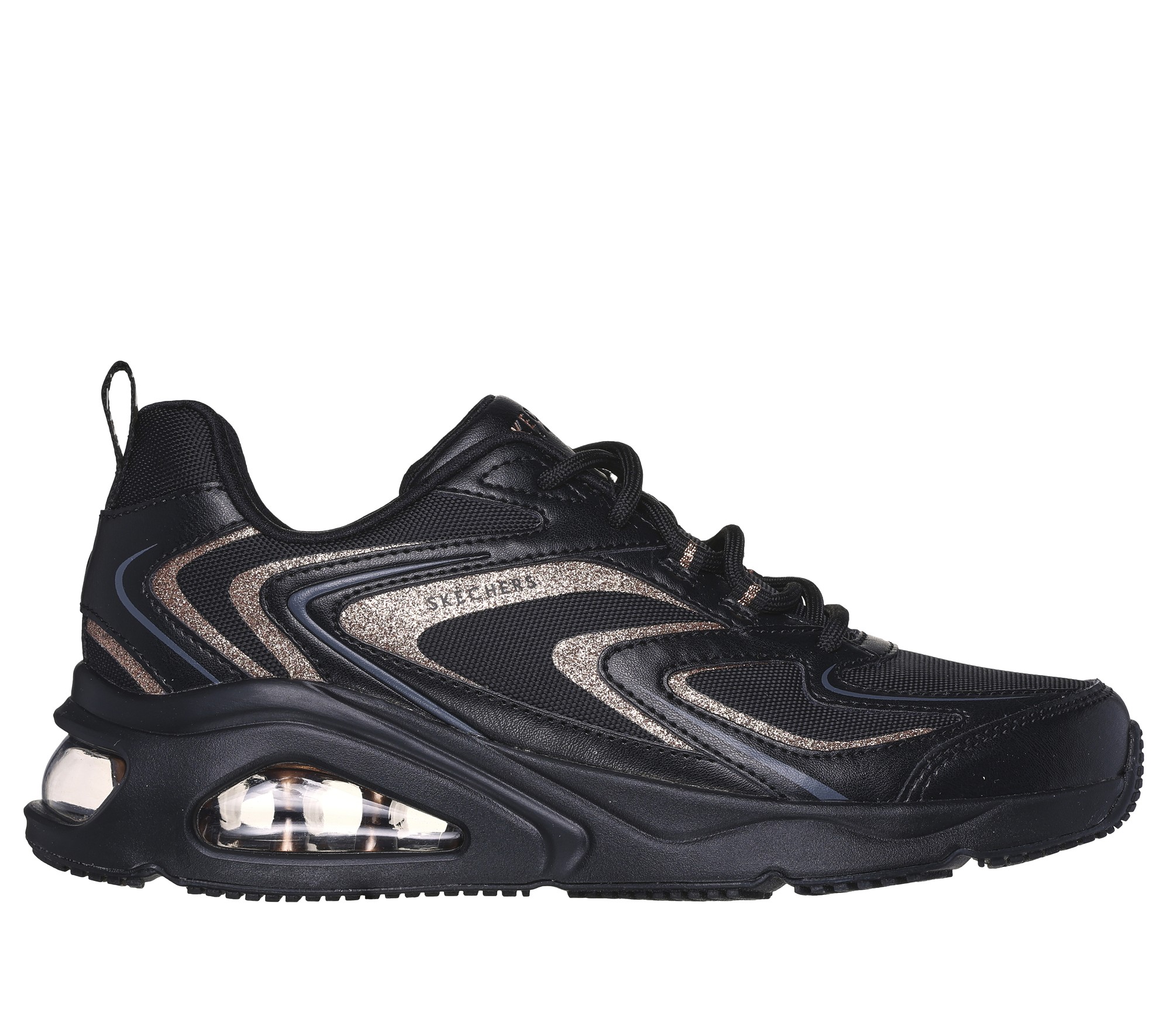 Skechers Women's Tres-Air - Shimm-Airy Sneaker Size 6.0 Black/Rose Gold Synthetic/Textile