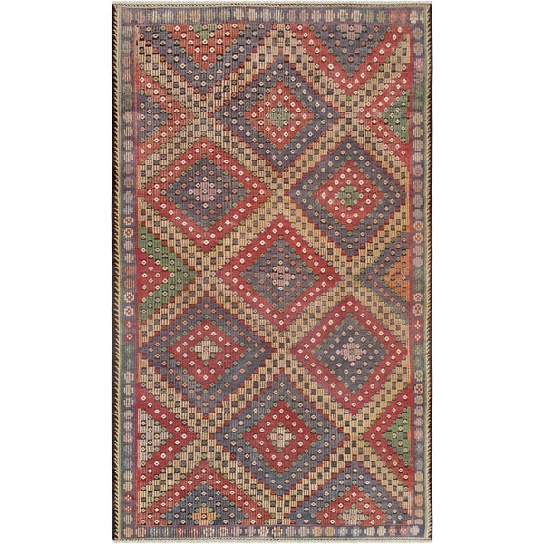 One-of-a-Kind Kilim Hand-Knotted Red/Blue/Yellow 6' X 10'5