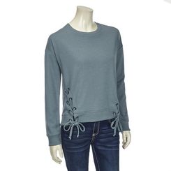 Juniors Almost Famous French Terry Lace-up Popover Top M, Mint