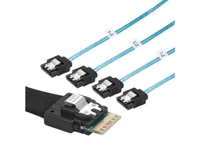 Slim Line SAS 4.0 SFF-8654 4i 38pin Host to 4 SATA 7pin Target Hard Disk Fanout Raid Cable 50cm 100cm (0.5m)