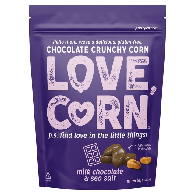 Love Corn Crunchy Corn Milk Chocolate & Sea Salt 90g (Pack of 6)