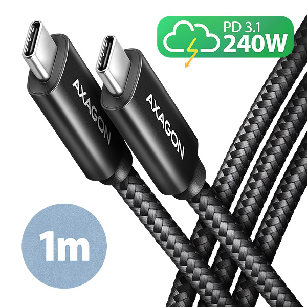 AXAGON BUCM2-CM10AB Charging Cable USB-C to USB-C 1 M Black thumbnail