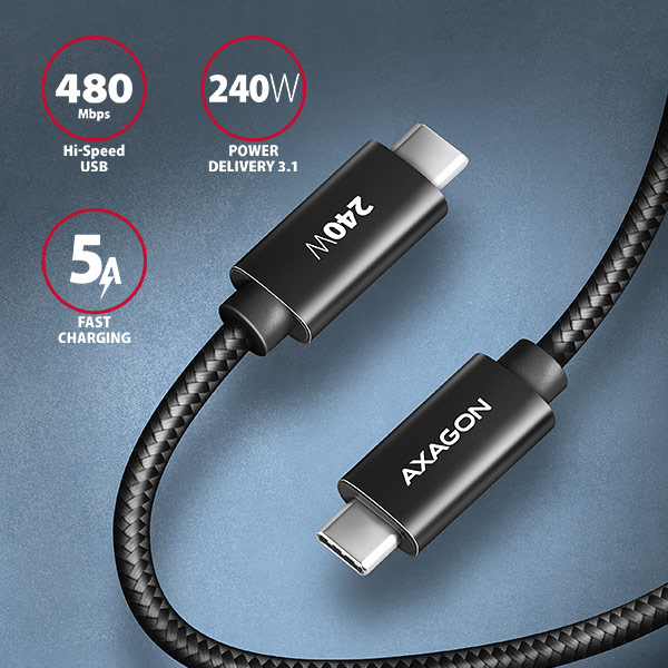 AXAGON BUCM2-CM10AB Charging Cable USB-C to USB-C 1 M Black thumbnail
