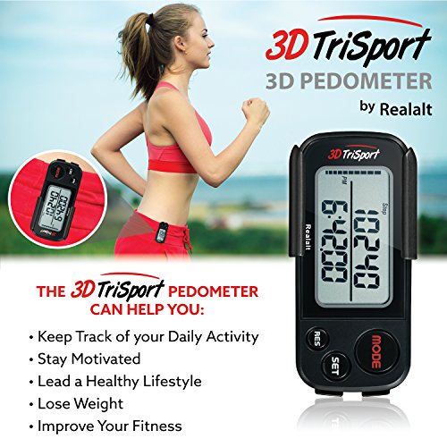 3DTriSport Walking 3D Pedometer with Clip and Strap, Free EBook | 30 Days Memory, Accurate Step Counter, Walking Distance Miles/Km, Calorie Counter, D thumbnail