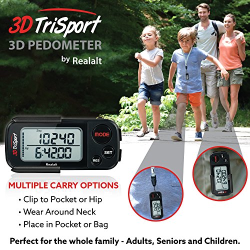 3DTriSport Walking 3D Pedometer with Clip and Strap, Free EBook | 30 Days Memory, Accurate Step Counter, Walking Distance Miles/Km, Calorie Counter, D thumbnail
