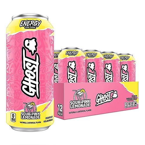 GHOST Zero Sugar Energy Drink  Sour Pink Lemonade  16 Oz Can  12 Pk