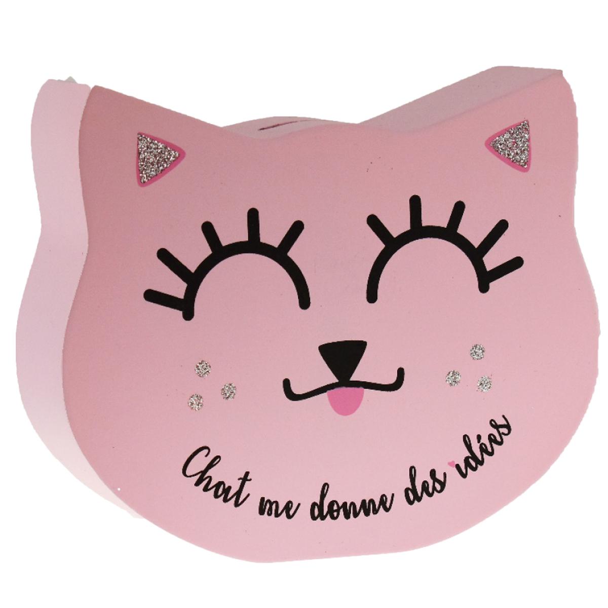 Les Trésors De Lily [R0492] - Wooden Money Box 'Messages' Pink (Cat Gives Me Ideas) - 18x16x5 Cm (cat)