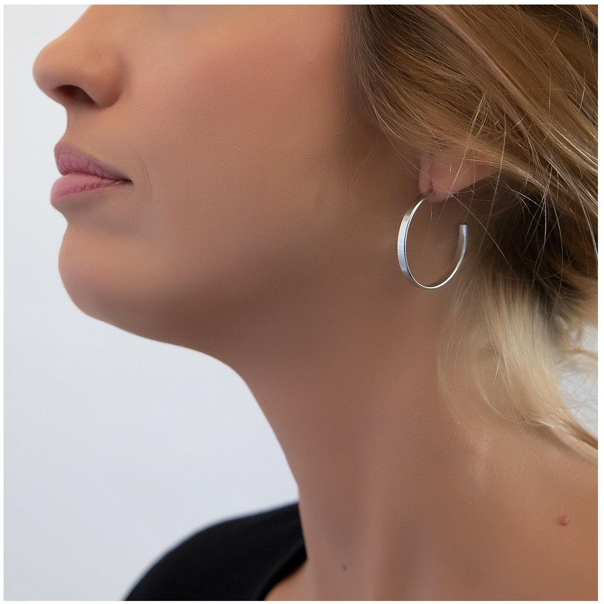 Les Trésors De Lily [R4875] - Silver 'Choreography' Steel Hoop Earrings - 40 Mm 3 Mm