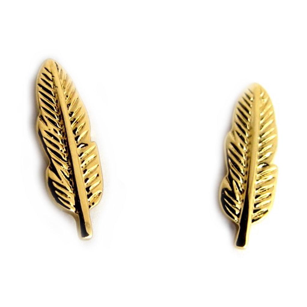 Les Trésors De Lily [M9598] - Gold Plated Earrings 'Feathers' - 13x4 Mm
