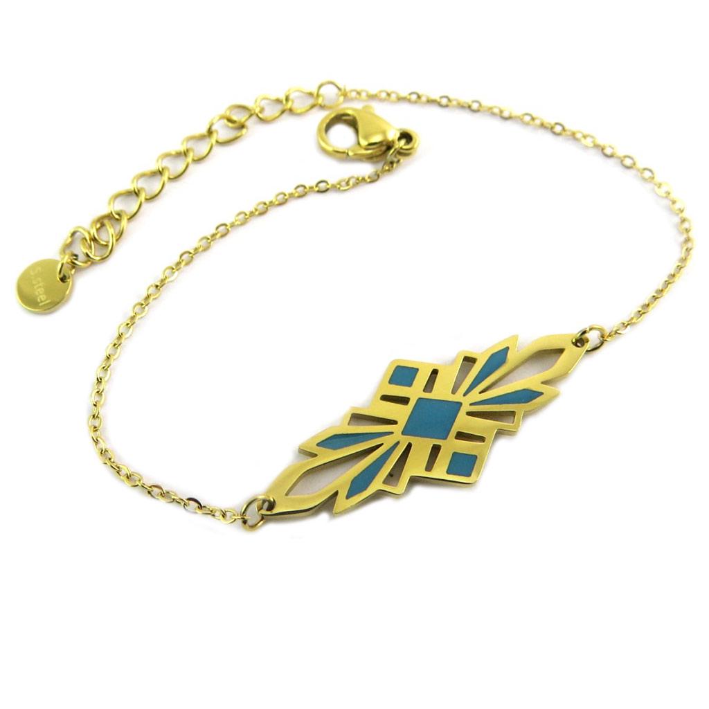 Les Trésors De Lily [P7950] - Bracelet Créateur Acier 'Boho' Turquoise Doré - 30x11 Mm