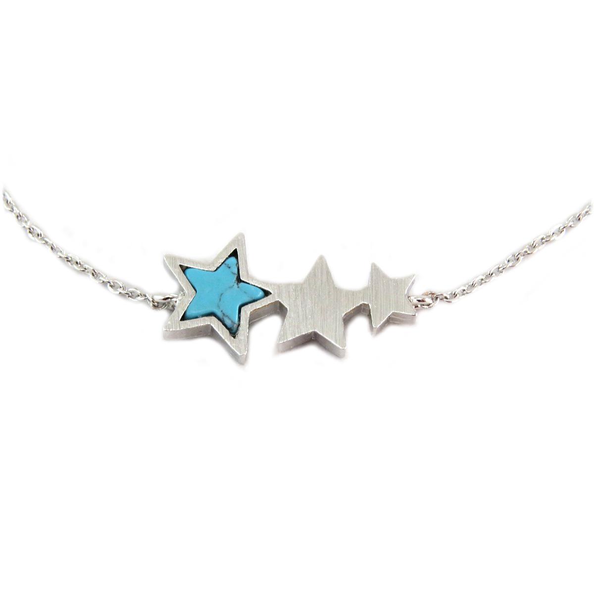 7bis [Q6229] - Bracelet Artisanal 'Une Etoile Est Née' Turquoise Argenté -  19x10 Mm