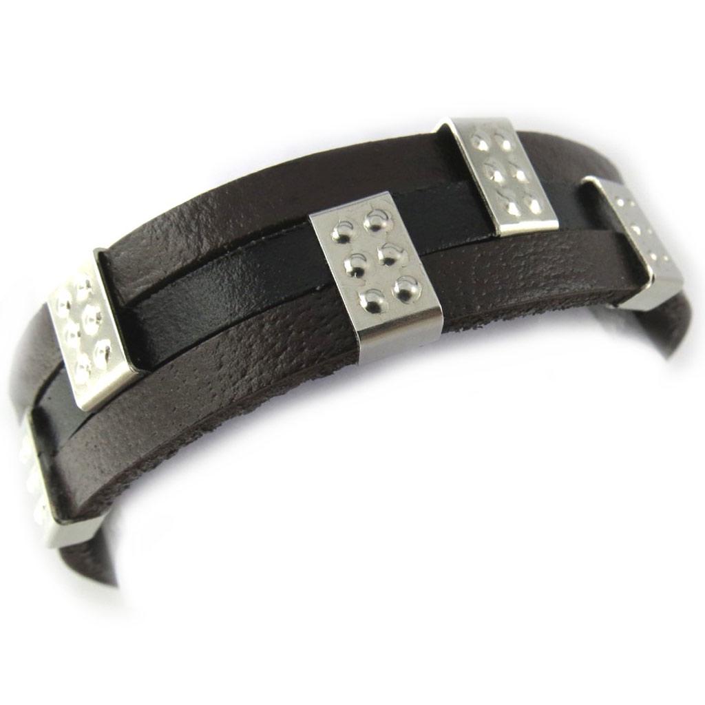 Les Trésors De Lily [N0765] - Bracelet Cuir 'Peaceful' Noir Marron (3 Rangs)